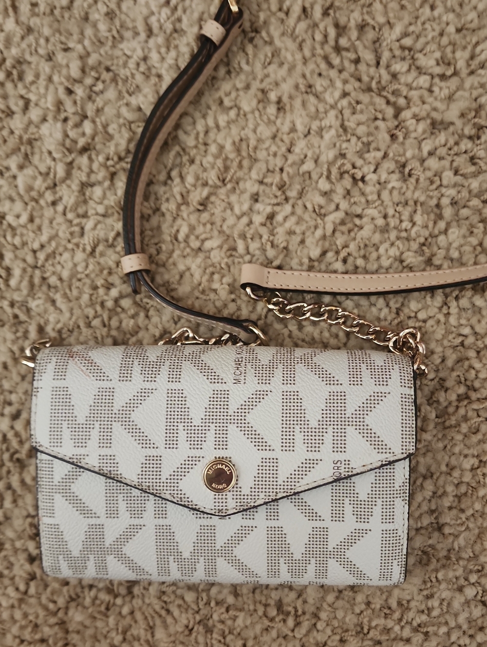 Michael Kors Cream and Tan Logo Crossbody Wallet